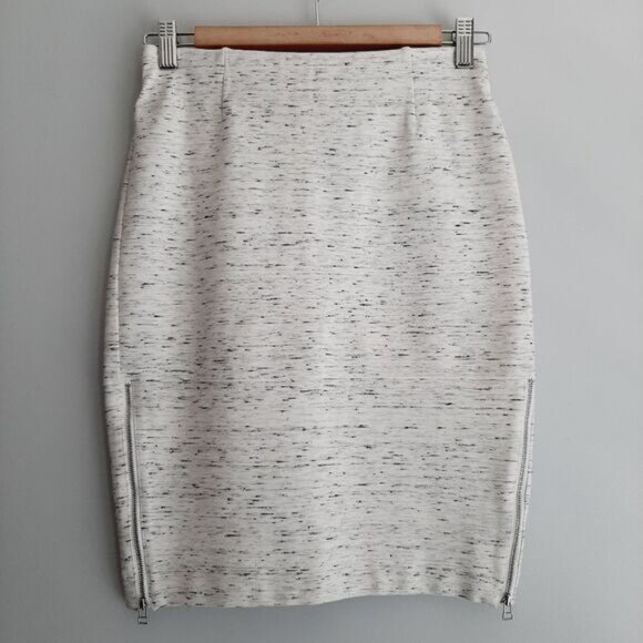 WILFRED / Aritzia Exposed Zip Slit Ponte Pencil Fitted Mini Skirt Marled Grey 6 - Picture 2 of 13
